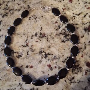 Napier Black and Silver Oval Necklace